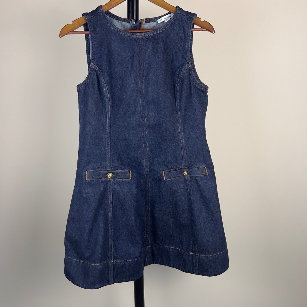 Free Assembly Womens Dark Wash Denim Mini Dress Sleeveless Gold Button Size 6